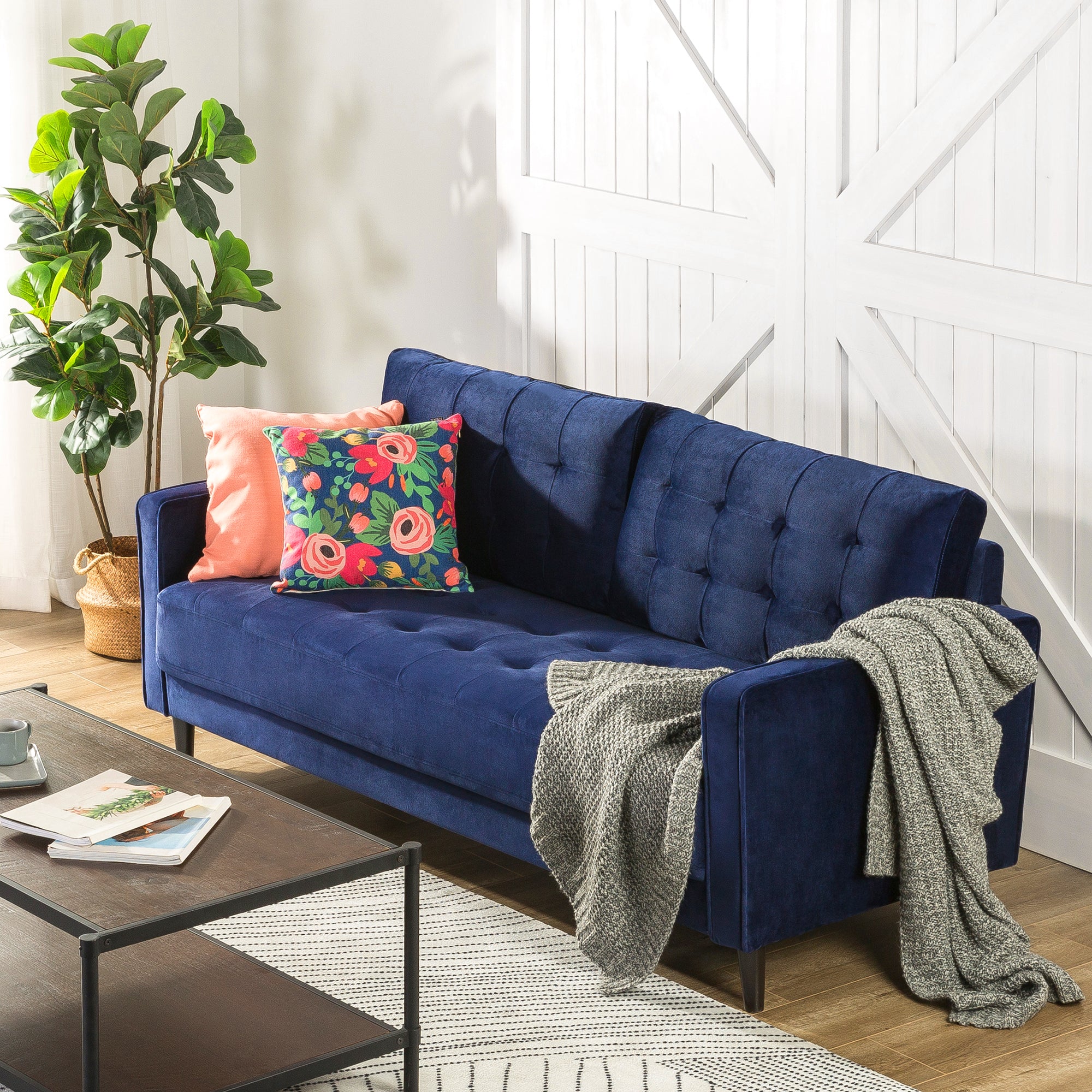 Benton Mid Century 3 Seater Sofa Navy Velvet Zinus Australia