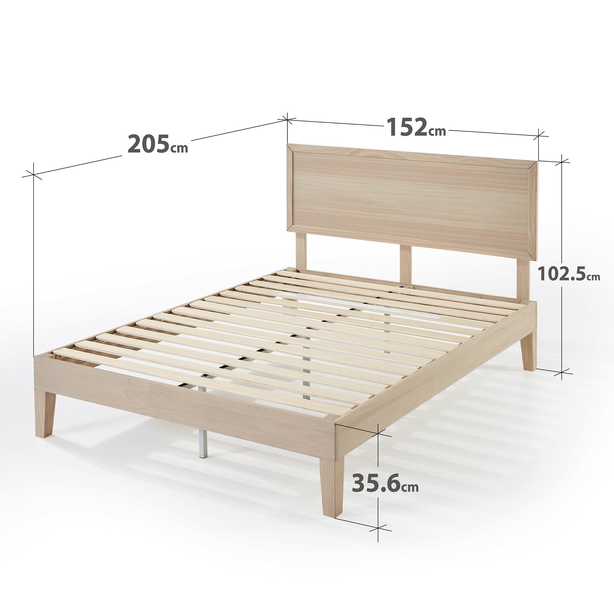 White Moiz Pine Wood Bed Frame - Queen
