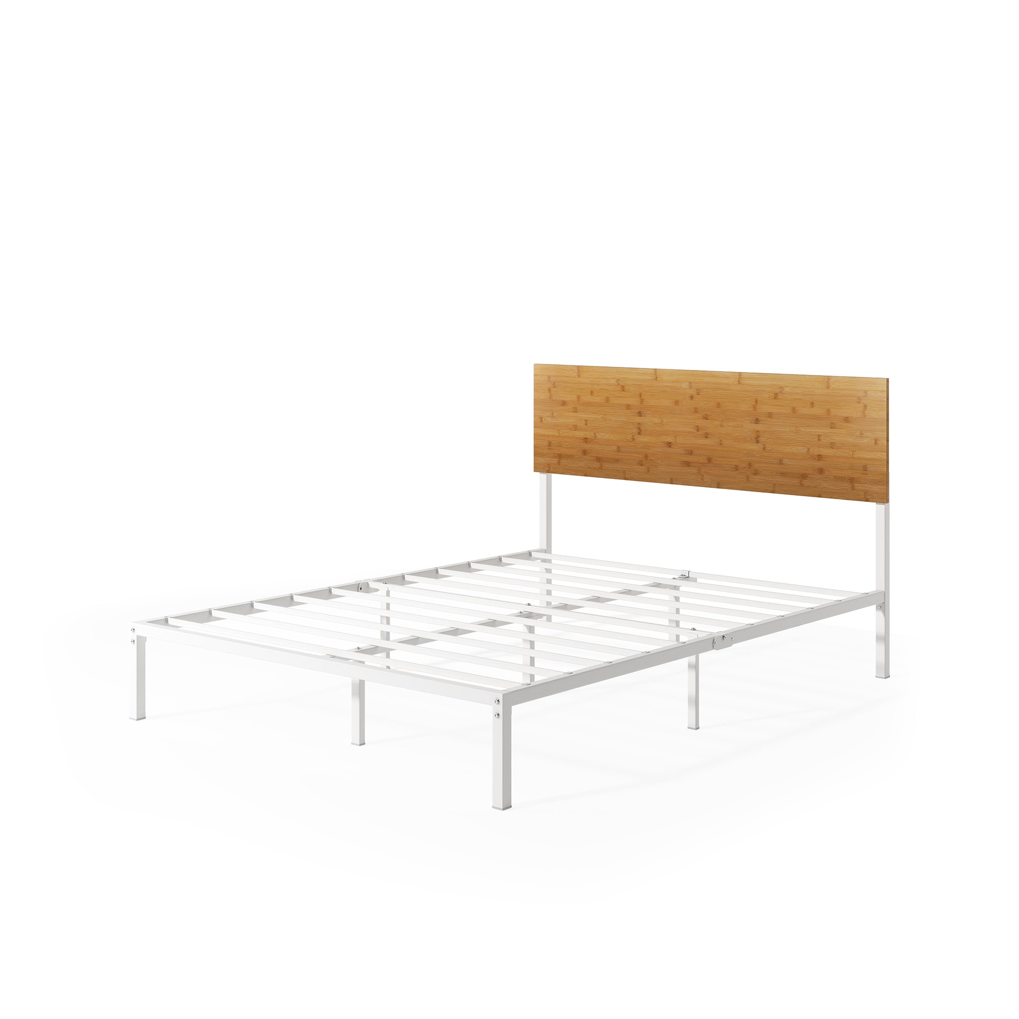 Figari Bamboo & Metal Bed Frame with Adjustable Headboard - White