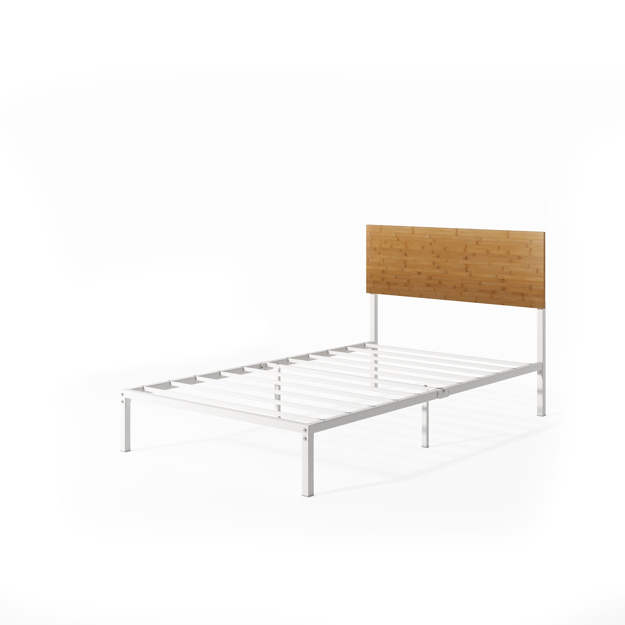 Figari Bamboo & Metal Bed Frame with Adjustable Headboard - White